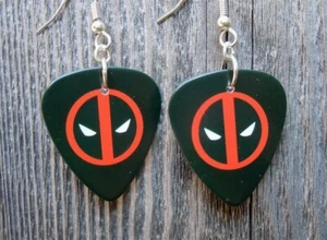 Deadpool Emblem Guitar Pick Earrings - Picture 1 of 3