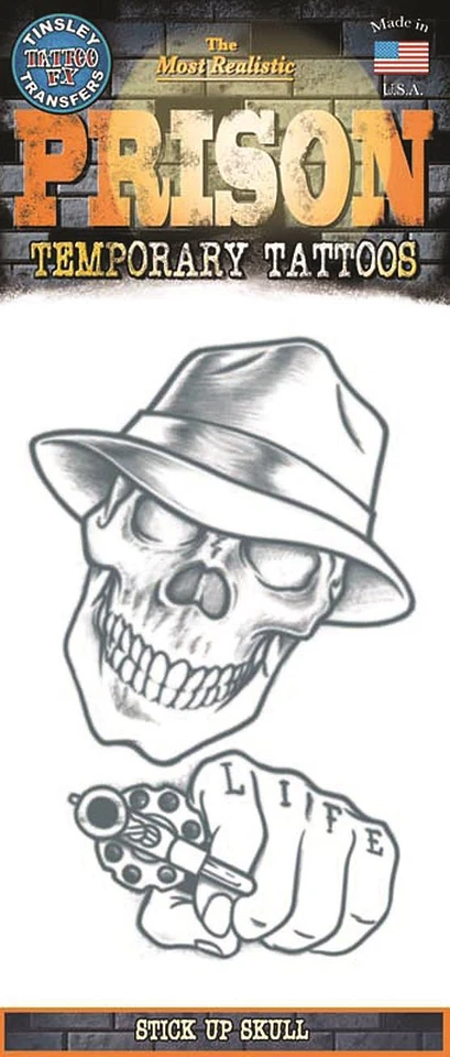 Tinsley Transfers Stick Up Calavera Prisión Tatuaje Temporal FX, Negro Blanco Foto 1 de 1