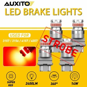 4x AUXITO 3157 3057 Red Strobe LED Brake Tail Light Bulb Blink Flashing 3156 EON - Picture 1 of 12