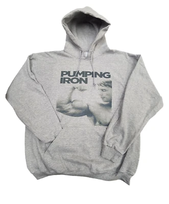 Sudadera con capucha gris gráfica vintage Arnold de hierro bombeo para hombre Foto 1 de 2