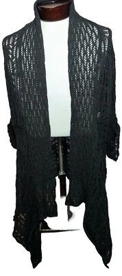 Cardigã preto aberto 1X frente longa manga 3/4 botão novo sem etiquetas - Imagem 1 de 4