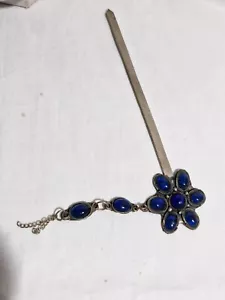 Antique Chinese silver inlaid blue stone hair L16cm - Picture 1 of 6