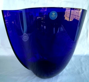 Vaso grande raro 9,25" Royal Copenhagen vetro cristallo blu cobalto pesante Danimarca - Foto 1 di 9