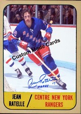 Custom made OPC style 1967-68 New York Rangers Jean Ratelle Hockey card blue