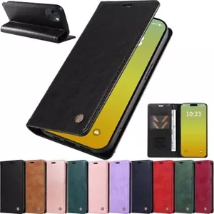 For iPhone 15 14 13 12 11 XR 7 8 SE Thin Magnetic Flip Wallet Leather Case Cover - Picture 1 of 74