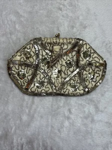 Vintage Gold Sequin & Beaded Purse Evening Bag Art Deco Silk HANDMADE IN BELGIUM - Picture 1 of 12