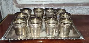 Service à Liqueurs en Argent Massif 10 gobelets + plateau - Imagen 1 de 5