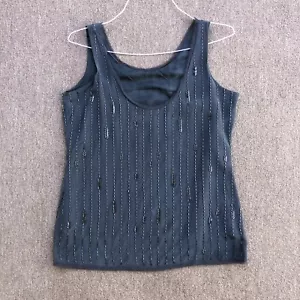 silk sequin sleeveless blouse top gray raw hem size small - Picture 1 of 7