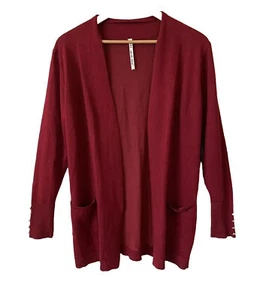 Leo & Nicole Cardigan Open Sweater Sz S Fine Knit Deep Red Gold Buttons Cuff USA - Picture 1 of 9