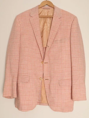 1960's Peach Beige CHECK Men's Sport Coat Suit Jacket Vintage 1950's Mid century - Image 1 of 4