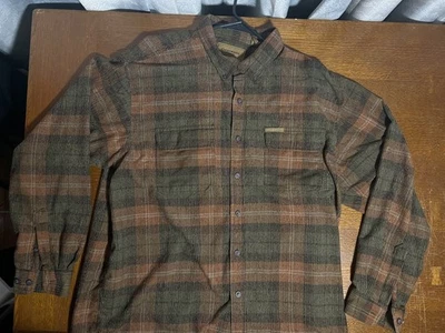 男式 Clearwater Outfitters XL 格子纽扣衬衫,棕色/深绿色,口袋 — 第 1/4 张图片