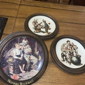 Lot Of 3 Clown Norman Rockwell Collection Plates Wood Frame Limited Numbered - Picture 1 of 15