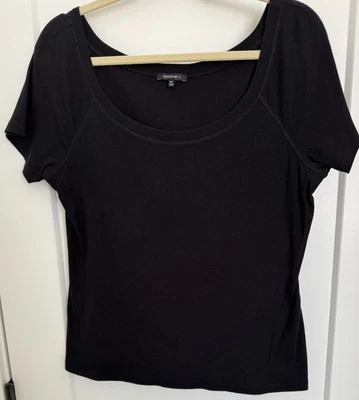 Lafayette 148 Top Cotton Rib Scoop Neck T-Shirt Tee in Black - XL - Image 1 of 4