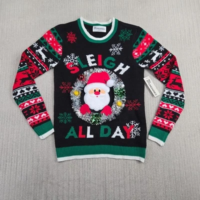 Suéter No Boundaries Mujer XS Negro Navidad Trineo Todo el Día Santa Fiesta Fea Foto 1 de 4