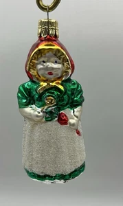Cook w/Spoon & Carrot Green Dress Mouth Blown Glass Ornament Czech Republic 3.5H - Picture 1 of 9