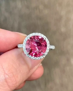 3,63 kt runder natürlicher Turmalin Diamant Brautring gefertigt in 14 K Weißgold 6 - Bild 1 von 8