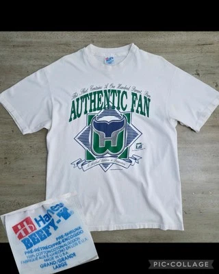复古 90 年代 Hartford Whalers NHL 曲棍球 T 恤 尺寸 L 美国制造 单针  — 第 1/4 张图片