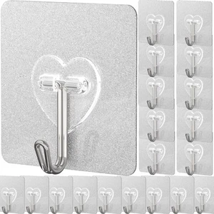 20 Pcs Adhesive Hooks for Hanging 22lb Self Adhesive Wall Hooks Heavy Duty Wa... - Picture 1 of 6