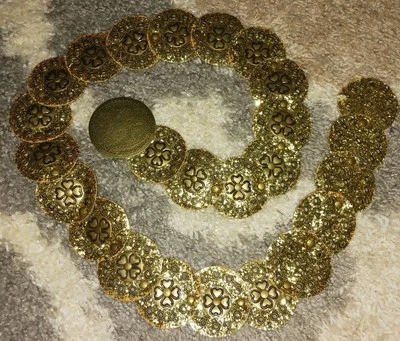 Juego de 3 discos redondos anchos con cinturones de hebilla de medallón de metal ~ dorado brillo marrón azul Foto 1 de 4