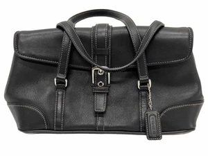 De Colección 04’ Y2K COACH Hamptons Cuero Negro Solapa Cartera de Mano Bolso de Mano Cartera - Imagen 1 de 10