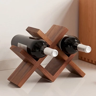 Estante de vino encimera roble madera maciza organizador de vino estante 4 botellas soporte para... Foto 1 de 4