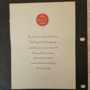 1940 Coca-Cola  The Fountain Sales Division Invitation  To The National... - Picture 1 of 9