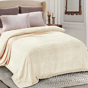 Flannel Fleece King Size Bed Blanket, Lightweight Breathable Soft Bedspread P... - Picture 1 of 7