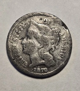 1870 3 Cent Nickel 3c Coin - Good Details, Damaged - Exact Coin Shown - Picture 1 of 2