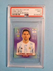 2022 Panini World Cup Qatar Sticker BLUE Back Lionel Messi #ARG20 PSA 9 MINT ⚽ - Picture 1 of 2