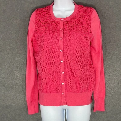 Cárdigan Charter Club Suéter Tejido Crochet Rosa Botón Frontal Encaje Superposición Talla M Foto 1 de 4