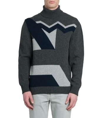 Suéter pulôver gola alta cinza intársia Kiton 100% cashmere novo com etiquetas US$ 3.495 M - Imagem 1 de 4