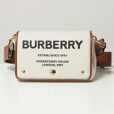 Bolso Bandolera Burberry Horseferry Estampado Algodón Hackberry Blanco Lona Foto 1 de 4
