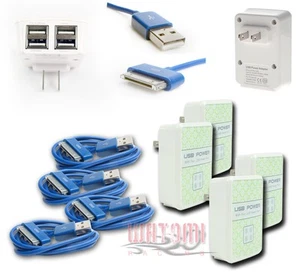 4X 4 USB PORT WALL ADAPTER+10FT CABLE POWER CHARGER BLUE FOR IPHONE 4S IPOD IPAD - Bild 1 von 1