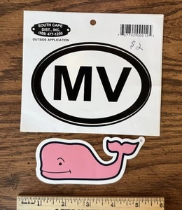 2 Martha’s Vineyard Vines Aufkleber - Rosa Wal / Schwarz Weiß MV Oval - Bild 1 von 1