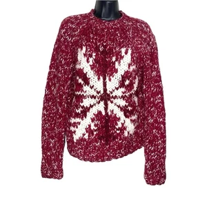 Suéter De Colección Express Y2K Para Mujer Grande Rojo Lana Tejido a Mano Grueso Copo de Nieve Abuela - Imagen 1 de 10