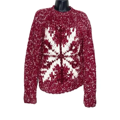 Suéter De Colección Express Y2K Para Mujer Grande Rojo Lana Tejido a Mano Grueso Copo de Nieve Abuela Foto 1 de 4