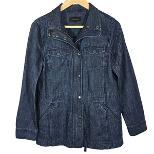 E Talbots Blue Denim Twill Field Jacket Womens Size XS Hemp Blend Utility Light - Picture 1 of 11