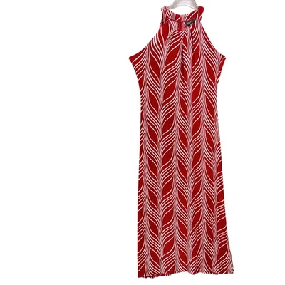Chico's Travelers Dress Womens Size 1 Medium Red White Halter Maxi Sleeveless - Image 1 of 4