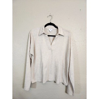 J. Camisa de manga larga Crew beige lisa elástica con cuello talla grande para mujer Foto 1 de 4