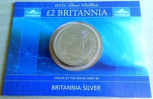 2002 Two Pound Royal Mint Britannia, 1 tr oz silver, mint card - uncirculated - Bild 1 von 4
