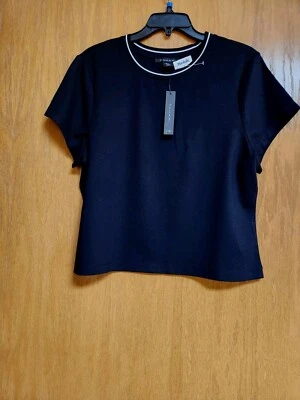 Top Tahari negro manga corta. Borde blanco. Nuevo con etiquetas. XL.  Lindo. Foto 1 de 4