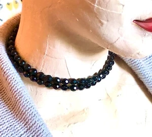 Antique Victorian/Edw Dbl Strand French Jet Black Glass Mourning Choker Necklace - Picture 1 of 11
