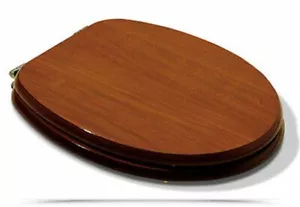 X Tapa De Inodoro Universal Para Baño Con Bisagras De Acero Y Madera Oscura Dfh - Imagen 1 de 1