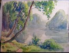 Ecole FRANCAISE XIX-XX BEAU DESSIN AQUARELLE PAYSAGE RIVIERE ARBRES 1900-1920 b