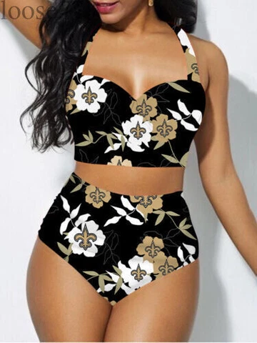 New Orleans Saints Womens 2PCS Bikini Set Push Up Swimsuit Beach Halter Swimwear Cover