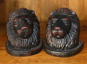 LION HEAD DURABLE CAST RESIN BOOKENDS STATUE SCULPTURE 2000'S - Picture 1 of 8
