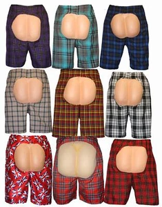 Adults Funny Scottish Tartan Burns Night Fancy Dress Bum Out Xmas Shorts - Picture 1 of 4