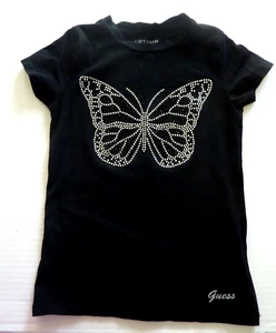 Top negro de manga corta Guess para niñas talla 8 con pedrería mariposa - Imagen 1 de 4