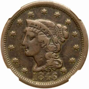 1846 N-23 R-5+ NGC VF 30 Tall Date Braided Hair Large Cent Coin 1c - Picture 1 of 3