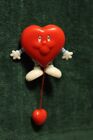 Valentine Heart A.G.C. Pin Brooch Moveable Arms And Legs With Pull String